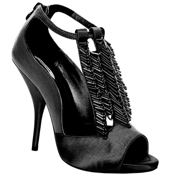Gorgeous Leon Max Black Beaded Party Heels, 6.5 - Picture 1 of 16